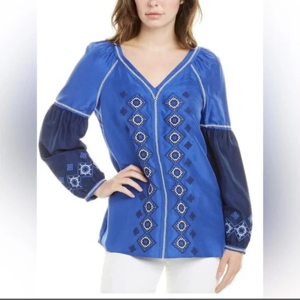 Tory Burch Katya Women’s Blue 100% Silk Tunic Top 6 NWT $350 Designer
